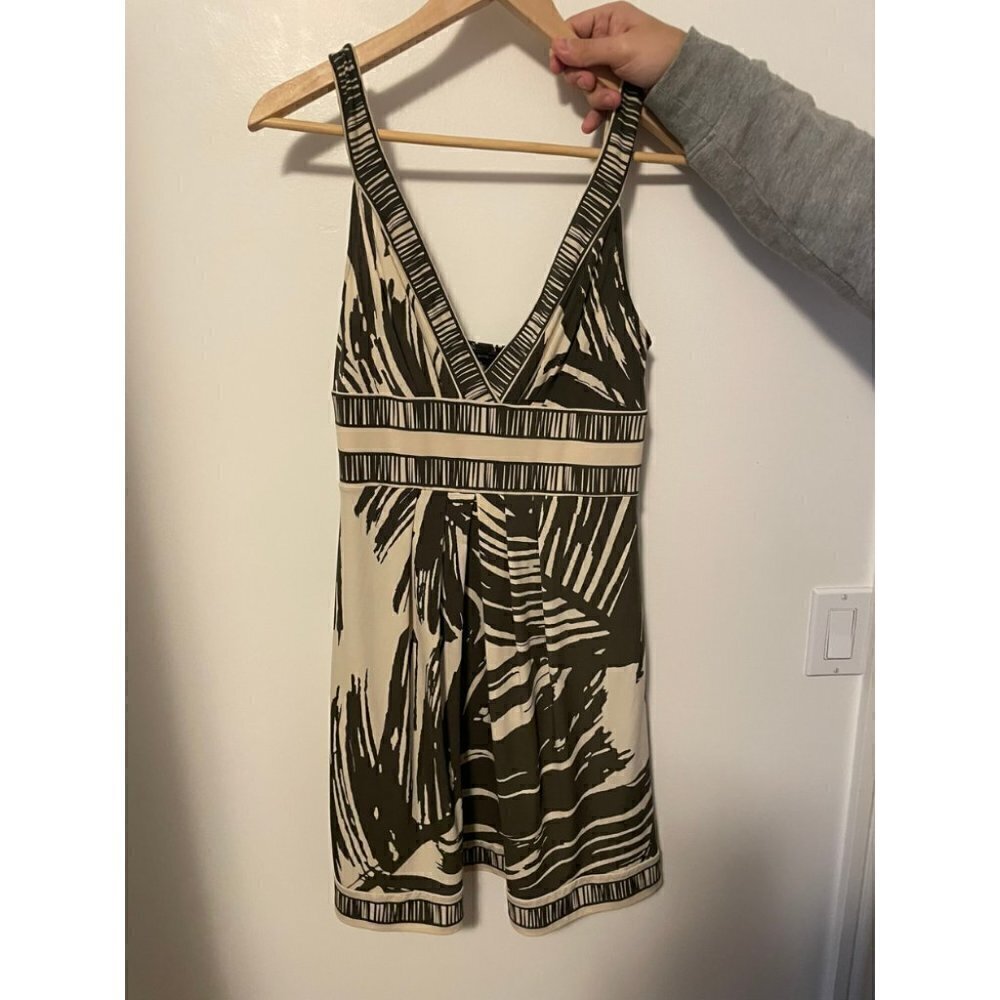 Bcbg Maxazaria Mini Dress Women's Medium Green & Beige Fit Flare Halter Neck